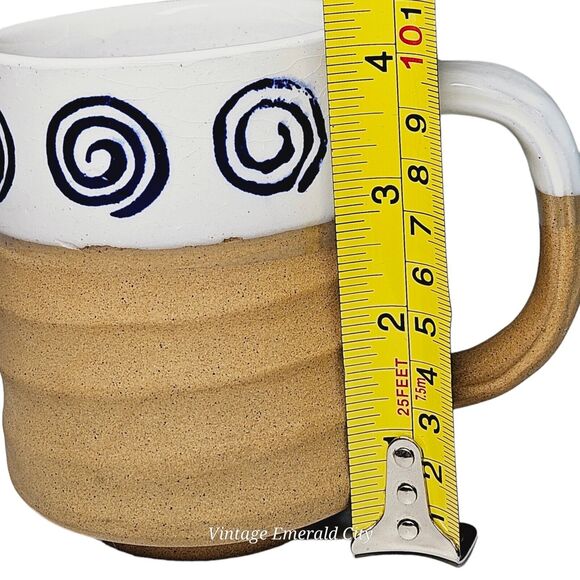 Vtg Japan Hand Turned Stoneware Vortex Coffee Mug 12oz Tea Cup Textured Infinity - Picture 11 of 14